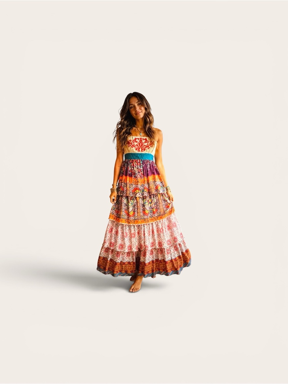 Flying Tomato Boho Tiered Maxi Dress in Multicolor - Picture 1 of 1